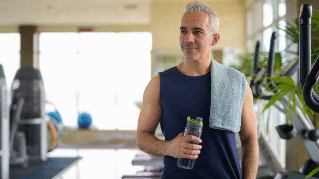 prática de exercícios físicos: homem na academia